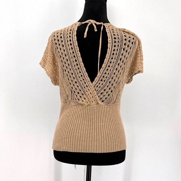 Vtg White House Black Market Crochet Top Womens M Deep V Neck Linen Y2K Coquette - Picture 6 of 6